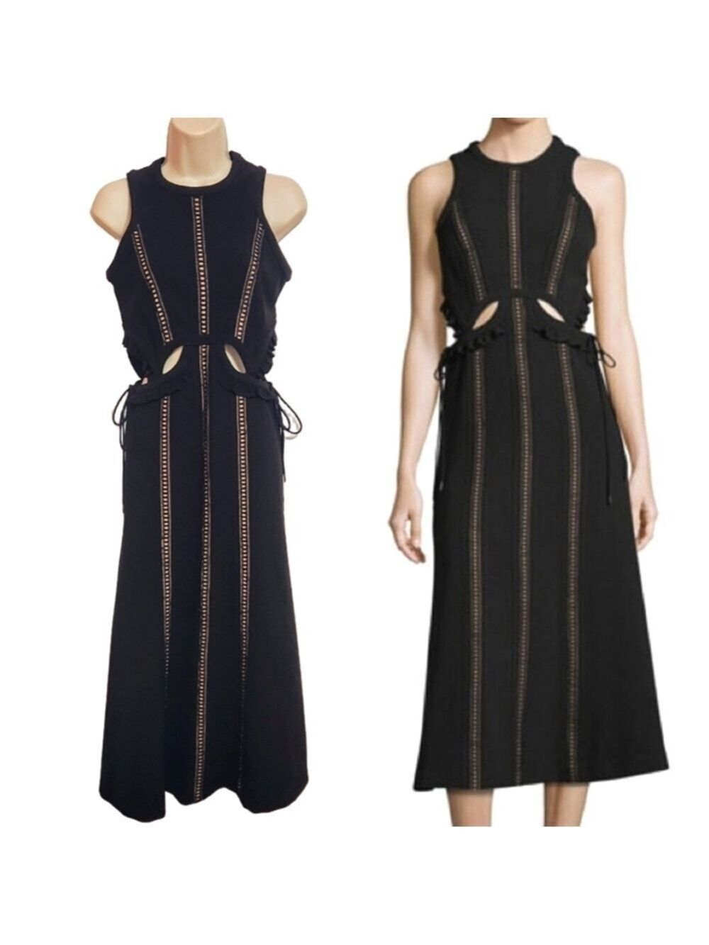 Self Portrait Black Lace Ruffle Midi Dress Size 4